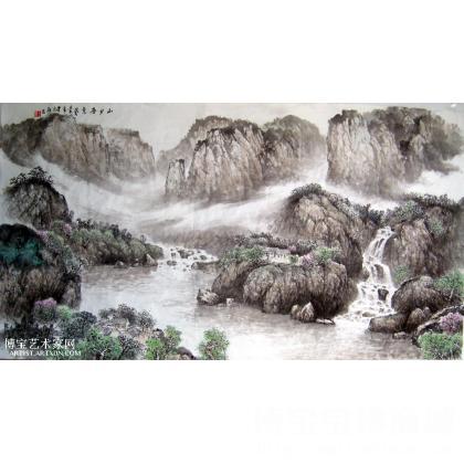 山乡春意 山水画 王应君作品 类别: 国画山水作品